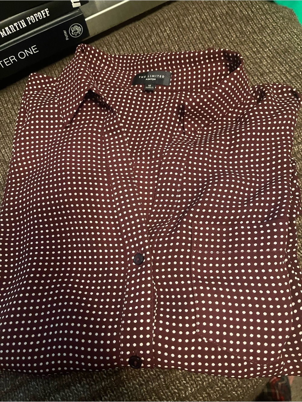 The Limited Women's Burgundy Dot Button-Up Blouse-M - Picture 14 of 14